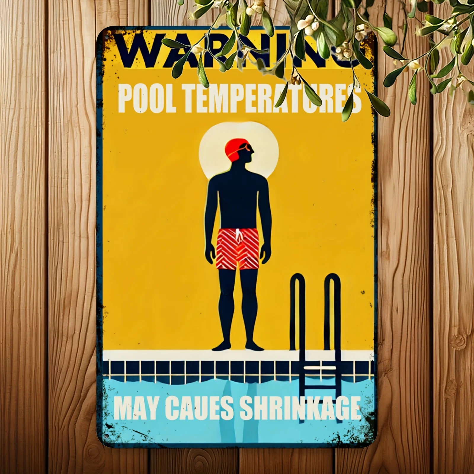 Stylish 8x12 Inch Iron Pool Temperature Warning Sign  Perfect for Home Garden Office and Bar Room Decor