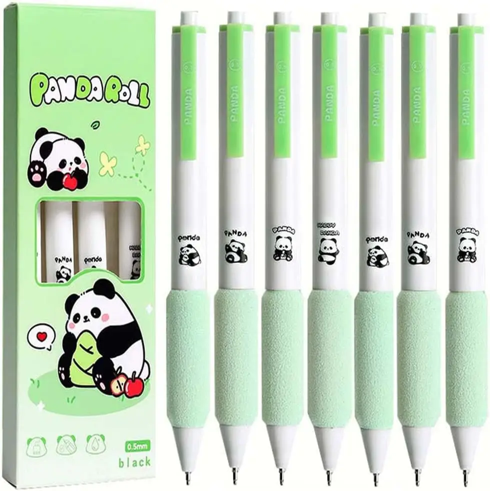 

Выдвижная гелевая ручка с милым мультяшным пандой, 4 шт., 0,5 мм, черные чернила, ручки Kawaii с животными и медведем, новинка, японские канцелярские принадлежности для учителей