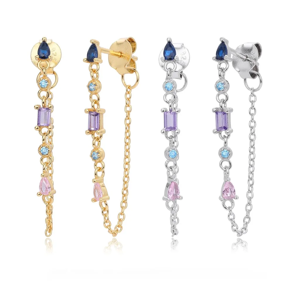 

CCFJOYAS 925 Sterling Silver Colorful Zircon Tassel Earrings for Women European and American Ethnic style Light Luxury Earrings