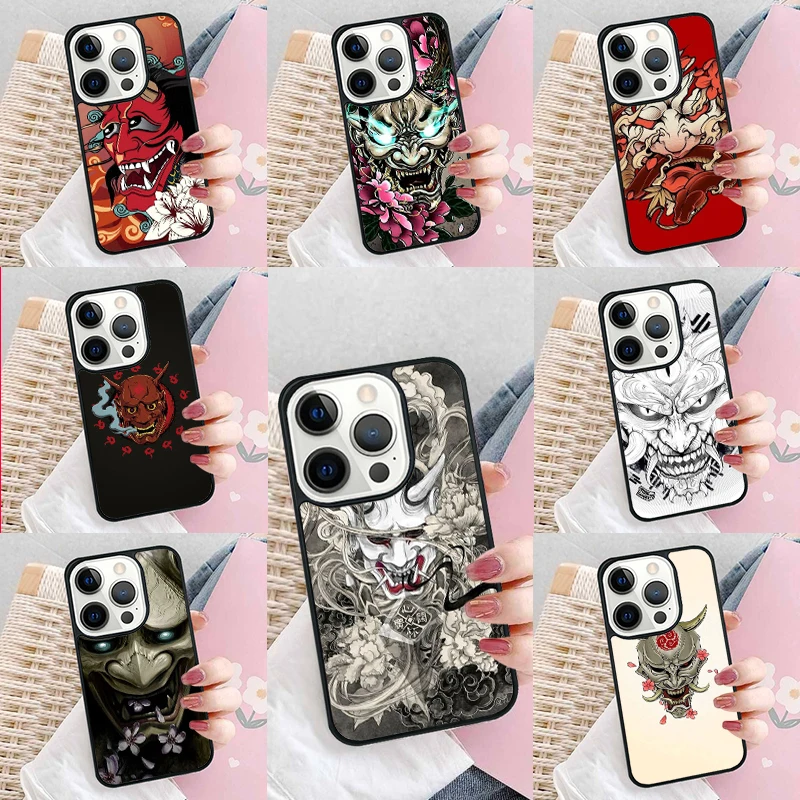 Japanese Oni Hannya Demon Mask Phone Case Cover for iPhone 16 Promax 15 Pro 13 14 Plus 11 12 Mini XR XS MAX Coque