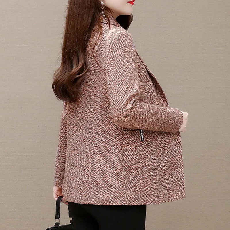 New Middle Aged Women Elegant Fashion Notched Neck Single Breasted Blazer Jacket Spring Autumn Casual Long Sleeve Slim Suit Coat