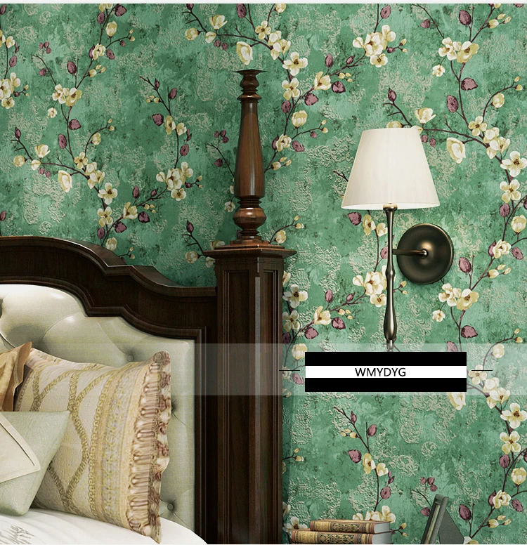 Dark Green Pastoral Floral Wallpaper 3D Embossed Wall Paper Living Room Bedroom Home Decor Flower Wall Covering