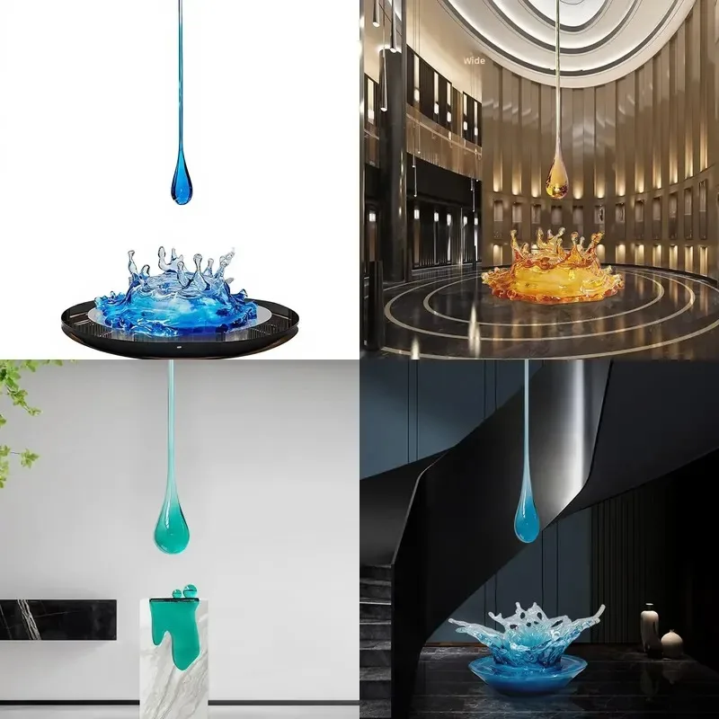 Modern Abstract Transparent Resin Water Drop Pendant Art Handmade Customizable Sculpture for Villa Hotel Lobby Staircase