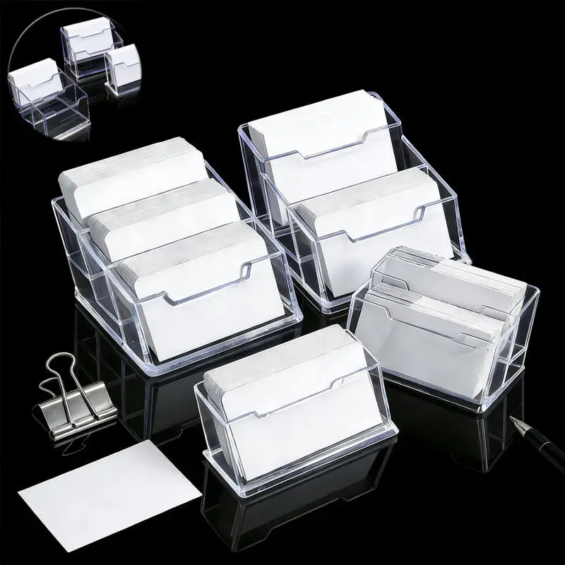 1pcs Transparents Acrylic Card Storage Box Clear Desk Shelf Storage Display Stand Transparents Desktop Business Card Box Holder
