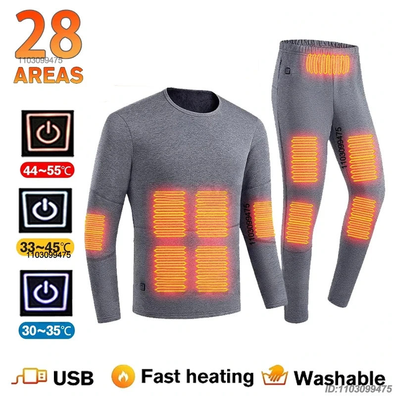 

28 Areas Heated Underwear Ski Suit Thermal Underwear Women Men Heating Jacket Winter USB Electric Heated Skiing Underwear