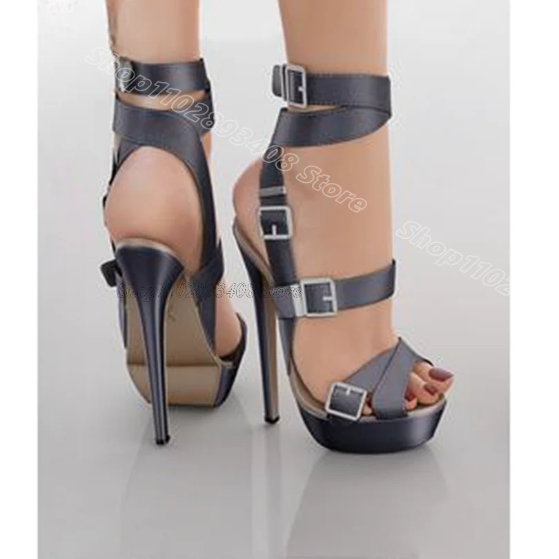 Belt Buckle Decor Platform Sandals Stiletto Heels Open Toe British Style Casual Summer Fashion Women Shoes Zapatos Para Mujere
