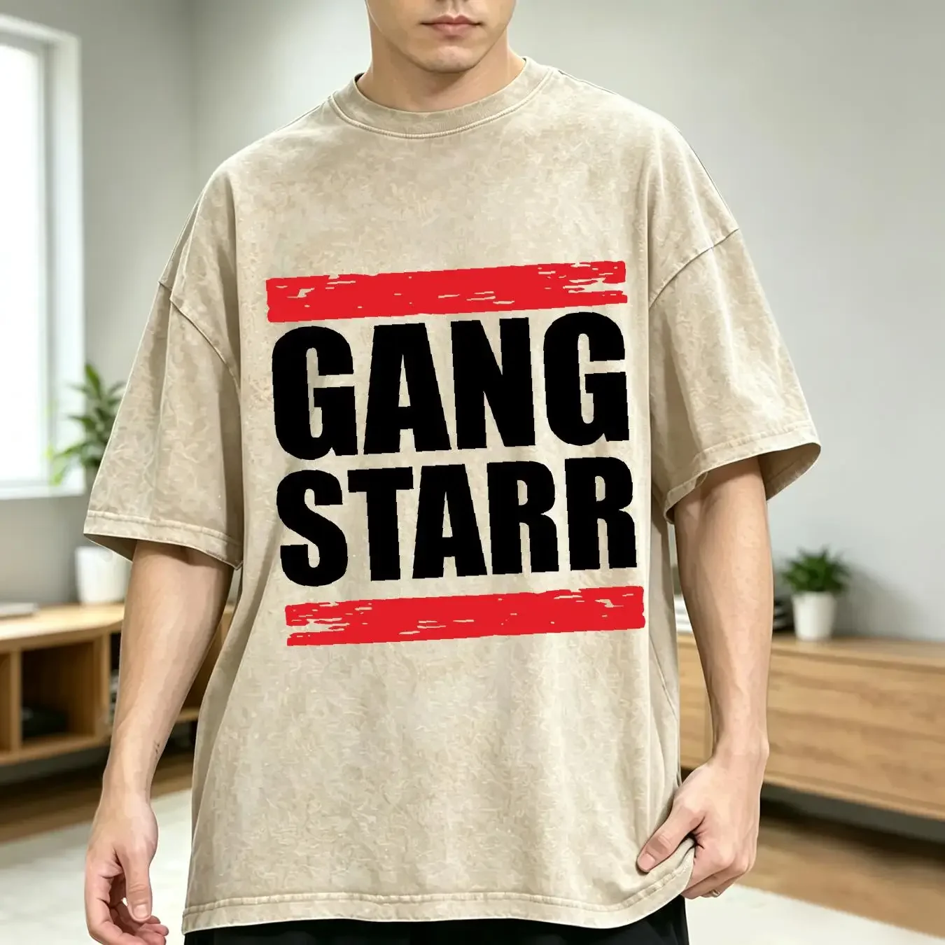 washed T Shirt Classic Fit Cotton DJ Premier Gang Starr HipHop Concert Music vintage Washed homme Slightly Versatile Breathable