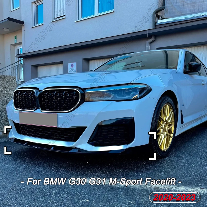 

Для BMW 5 серии G30 G31 LCI M-Sport Facelift 520i 520d 530i 530d M550i 2020-2023: Комплект из 3-х частей (сплиттер, диффузор, спойлер) для переднего бампера