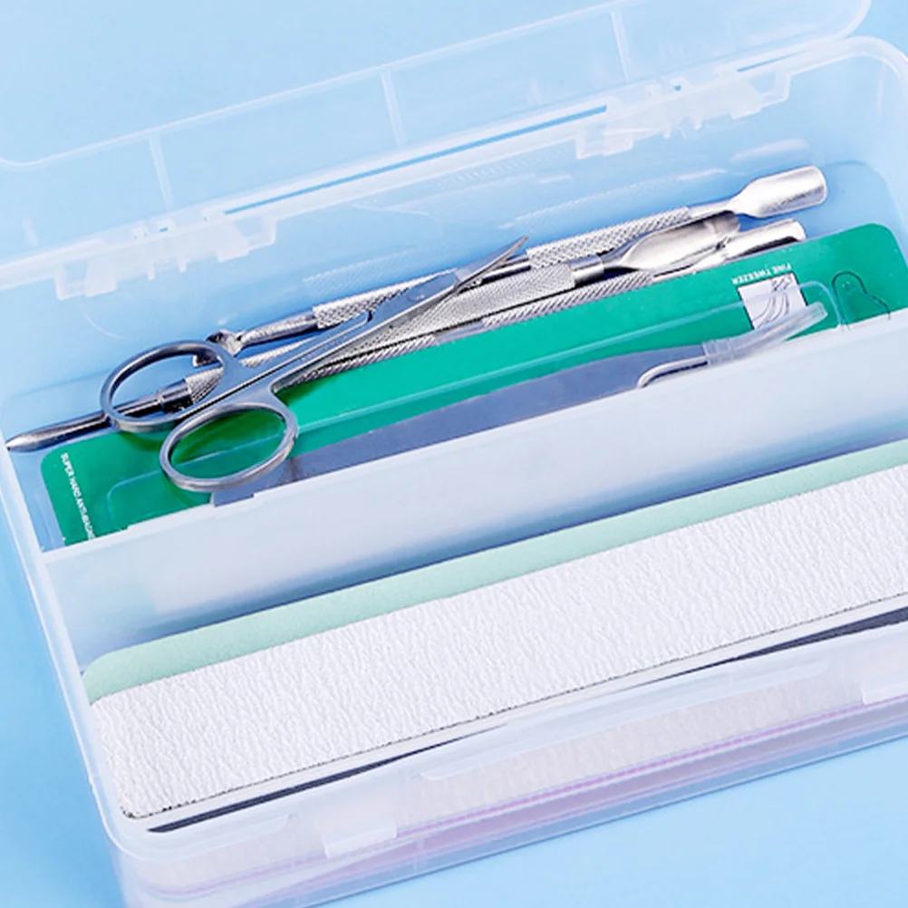 

2Pcs Plastic Manicure Tools Box Double Grids High Sealing Storage Container for Jewelry Medicine Makeup Organizer Case