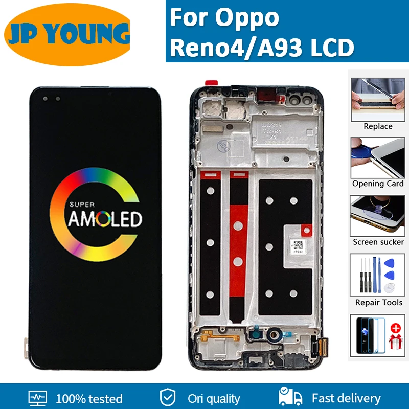 

6.43"Original AMOLED For Oppo Reno4 Reno 4 Touch Screen With Frame Digitizer Assembly Replacement For OPPO A93 CPH2113 LCD