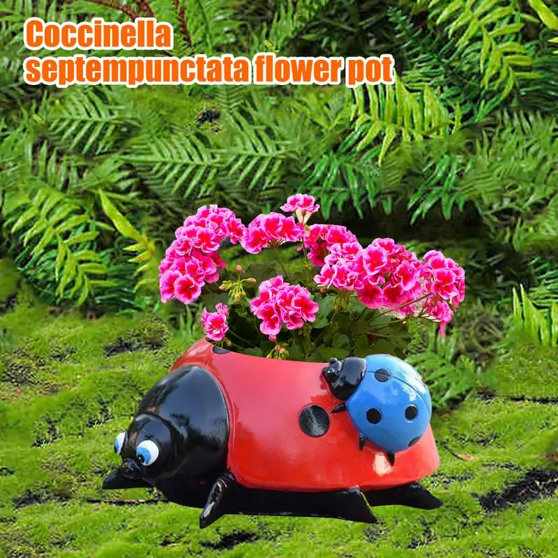 Resin Ladybug Flower Pot Resin Seven-Star Ladybug Planter Simulation Animal Ladybugs Flower Pot Decorations Planter Key Bowl