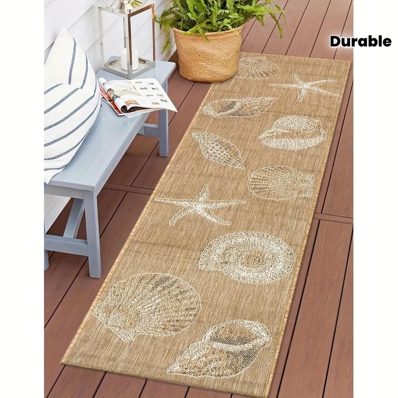 VIKAMA Coastal Seashell Doormat, Non-Slip Washable Runner Rug, Vintage Beach Hallway Mat for Kitchen Living Room Home