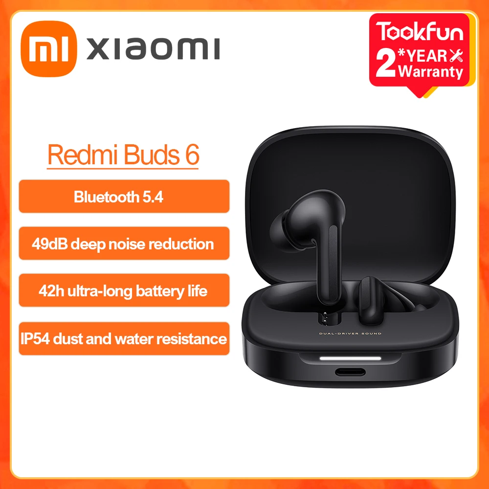 Xiaomi Redmi Buds 6 Earphone Active Noise Cancellation Spatial Audio IP54 Clear Voice Call 42h long Battery Life Bluetooth 5.4