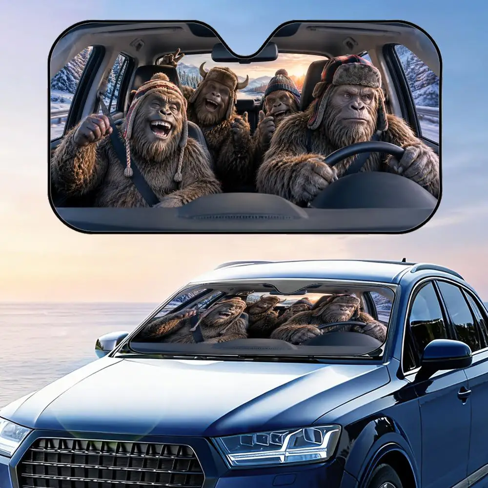 

Funny Bigfoot with Hat Sun Visor Car Windshield Sunshade UV Protection Reflective Foldable Heat Insulation Cover