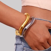 Bracelets ouverts géométriques en plastique pour femmes, grands bracelets de manchette, bracelets punk hip hop, déclaration vintage, bijoux de document en or et en argent, mode 1