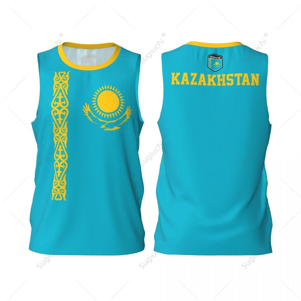 Kasachstan-Flagge, Herren, Basketball, Sport, Laufen, Fitness, multifunktionales ärmelloses T-Shirt, exklusives individuelles Namensnummer-T-Shirt