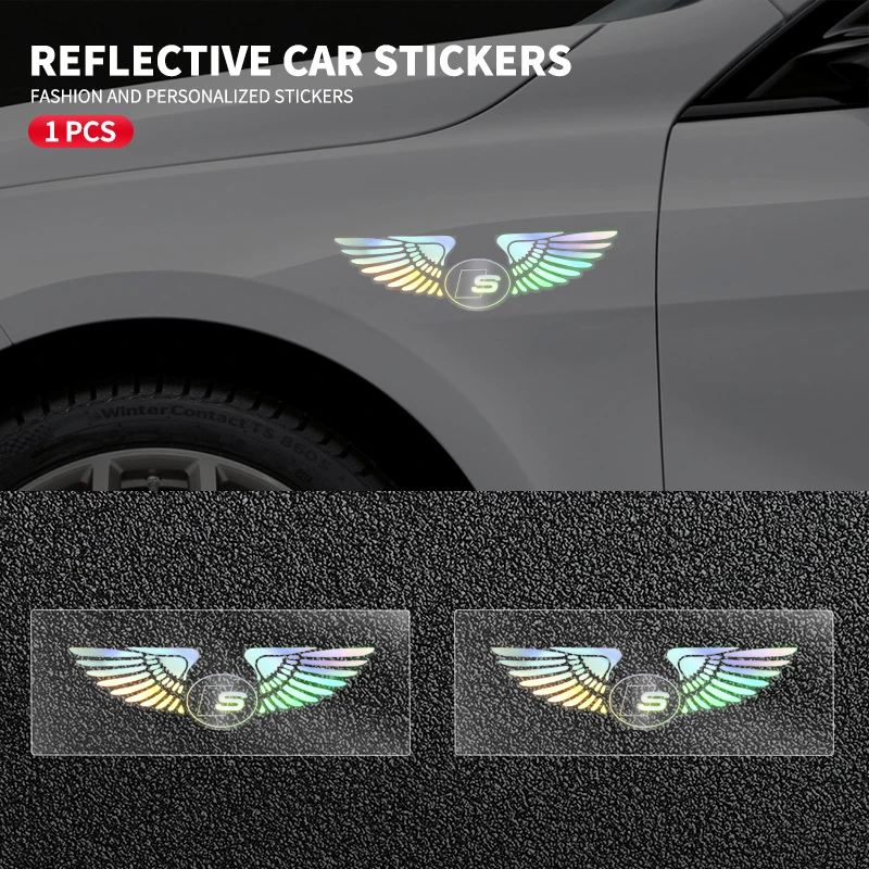 

Colorful Reflective Laser Angel Wing Styling Car Trunk Door Stickers for Audi Sline RS A3 A4 B8 8P 8V B6 A5 A6 C7 Q5 B9 B7 C6 A1