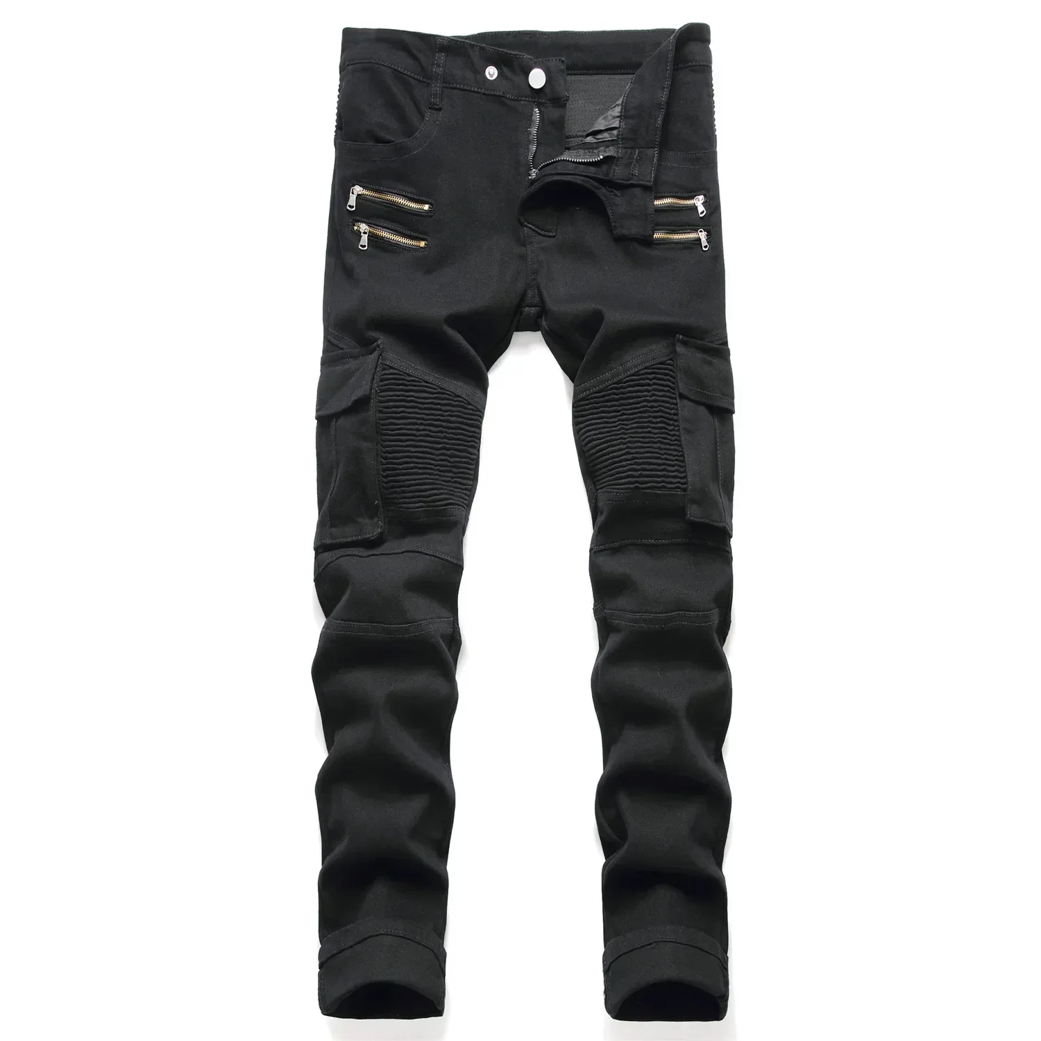 

New Men's Jeans, European and American Slim Straight with Zipper, Wrinkled, High Street Trendy Brand Cropped Trousers.