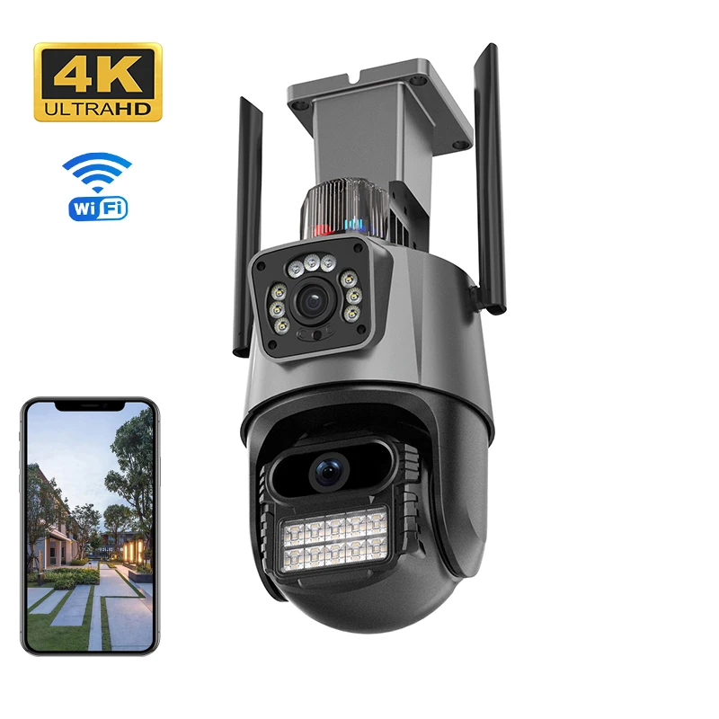 8MP PTZ Dual Lens Wifi Outdoor Floodlight  Security Ip Camera ICSEE APP Color Night Vision CCTV Camera