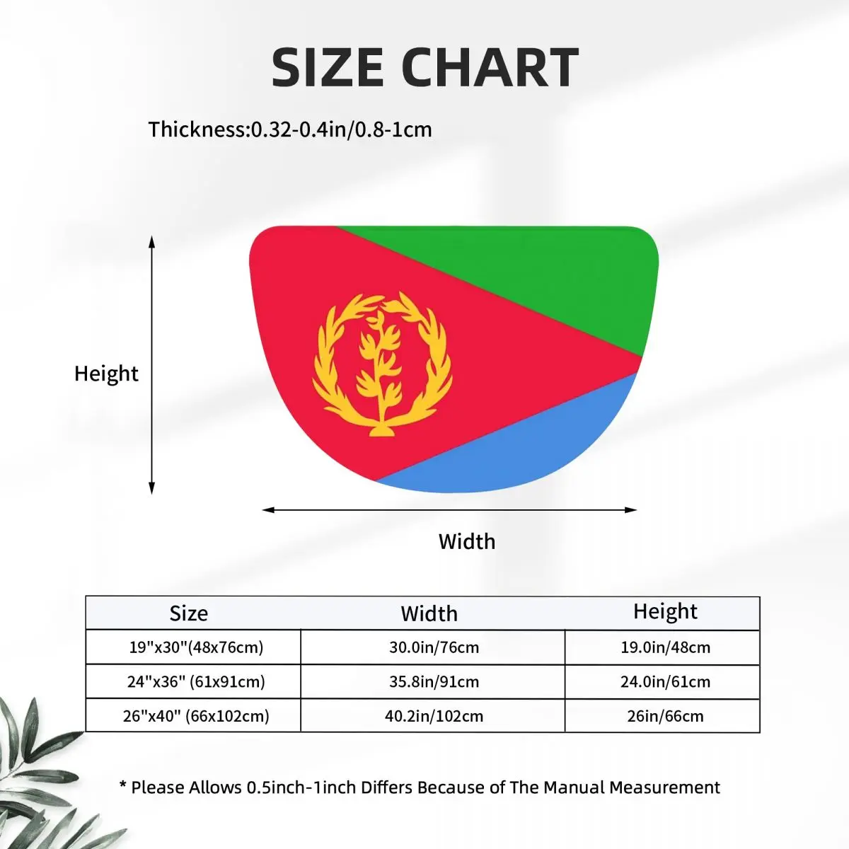 Eritrea Flag Proud Eritrean Flannel Half Round Doormat Non Slip Bathroom Mat Absorbent Floor Carpet for Laundry Room Bathroom