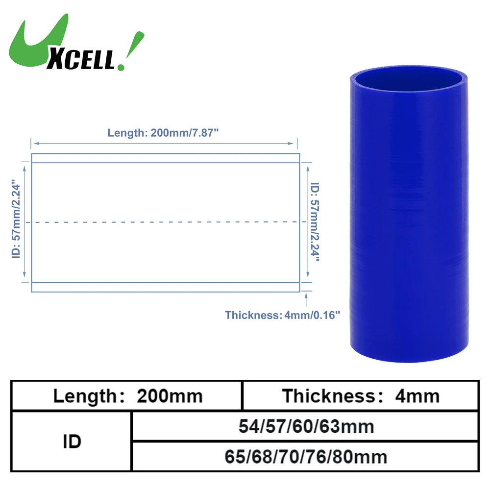 UXCELL 1 Pcs 54mm 57mm 60mm 63mm 65mm 68mm 70mm 76mm 80mm ID 200mm Length 0° Blue Car Silicone Hose Coolant Hose Universal