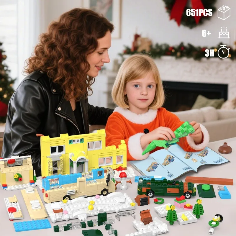 650-teiliges Feiertags-Wohnmobil-Bausatz – Weihnachts-Camper-Van-Modell für Jugendliche und Erwachsene, festliches DIY-Geschenk mit Farbbox