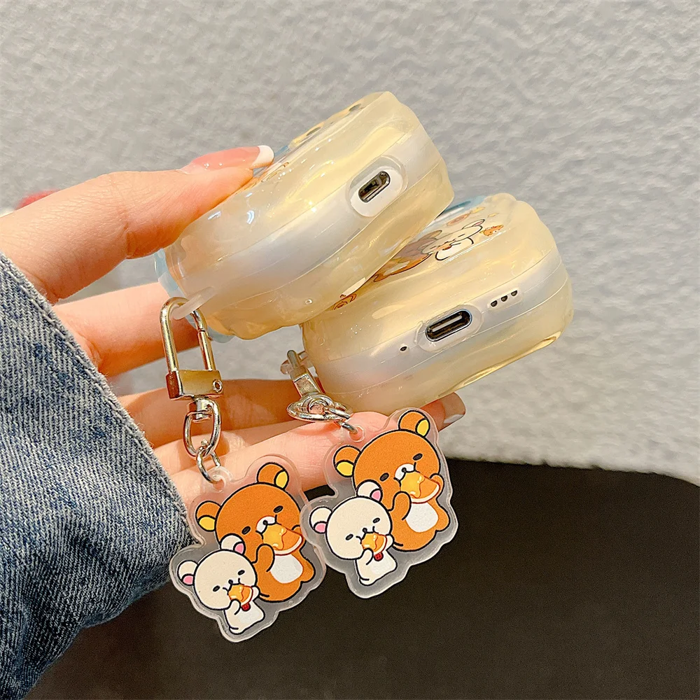 น่ารัก Rilakkuma การ์ตูนหูฟังสําหรับ Apple Airpods 4 3 2 Pro 2 4 Fundas Charm น่ารักซิลิโคนหูฟังป้องกัน