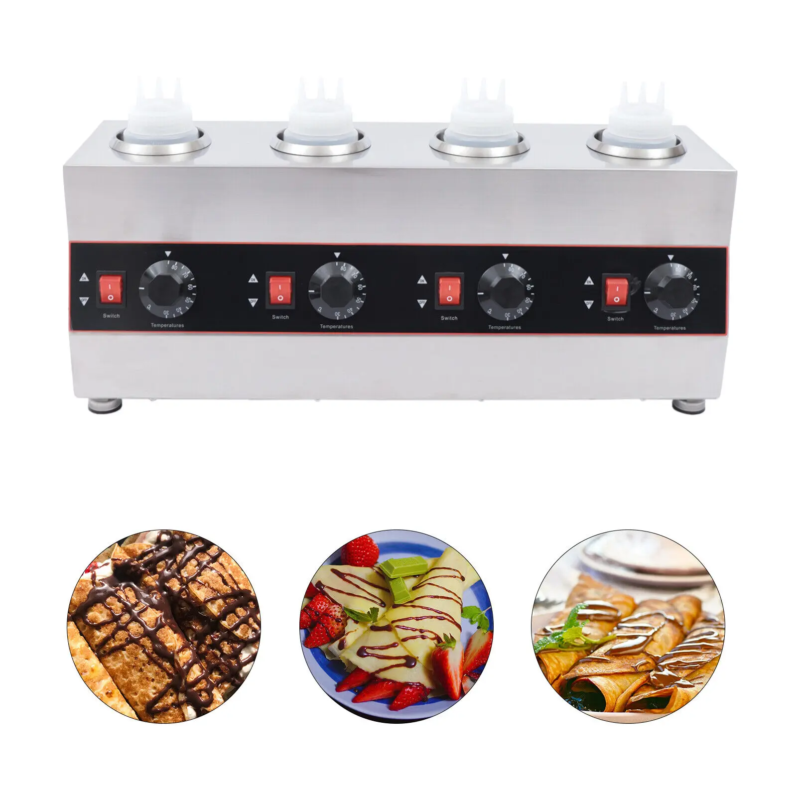 

Electric Sauce Warmer, Commercial Sauce Dispenser, 640W 4 Pot Hot Fudge Dispenser, Cheese Chocolate Soy Sauce Heater