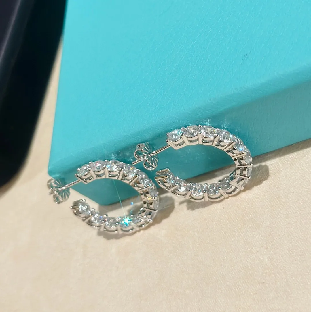 Real Full Moissanite Diamond Hoop Huggie Earrings for Women 925 Solid Silver Jewelry Sparking D Color VVS1 Moissanite Earrings