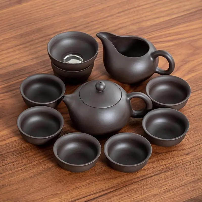Yixing Purple sand tea set black ceramic kung fu Teapot  Purple sand teapot teacup gaiwan Tureen tea ceremony