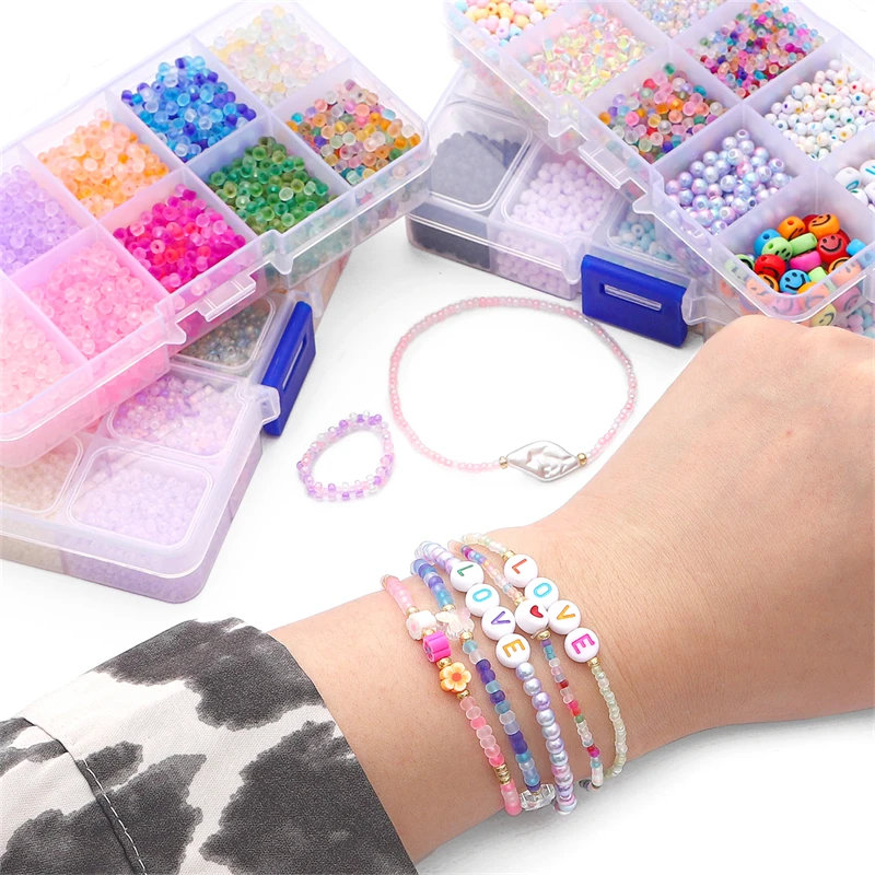 

Premium Czech Crystal Glass Beads Kit - 10 Colors Alphabet Letter Beads for DIY Earrings, Bracelets, Rings Jewelry