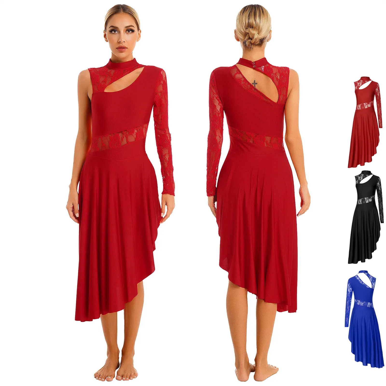 Womens moderno vestido de dança lírica um ombro dança de salão valsa chacha palco desempenho traje clássico ballet vestidos