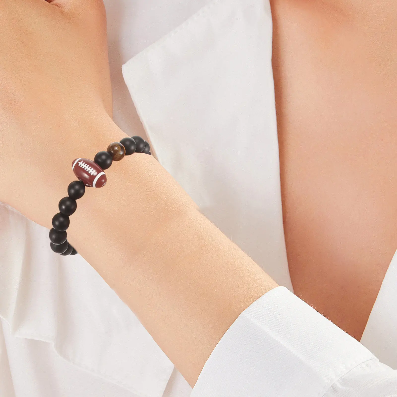 

Stylish Stone Wrist Bracelet Rugby Themed Decorative Sports Band Comfortable Lightweight Ideal for Graduation Party Everyday