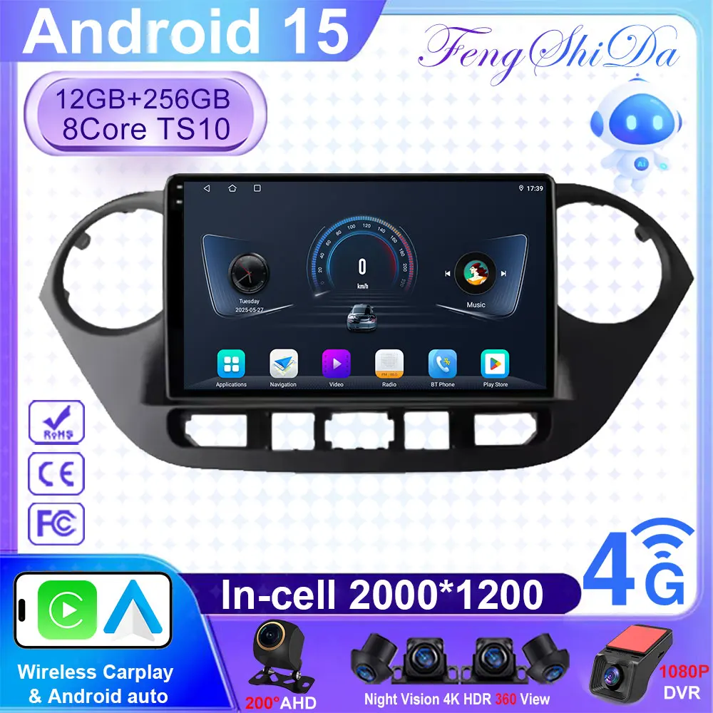 

Android Car For Hyundai Grand i10 2013-2018 Auto Radio GPS Navigation 4G Carplay QLED Touch Screen NO 2DIN DVD Multimidia Player