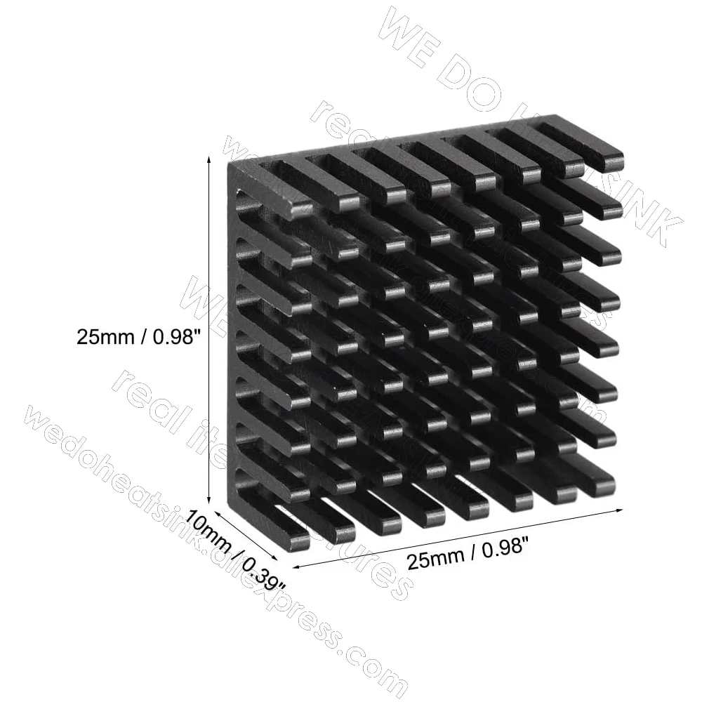 25x25x10mm Black Aluminum Heatsink Square CPU Heat Sinks Cooling Cooler Fin with Silicone Based Thermal Adhesive Pad