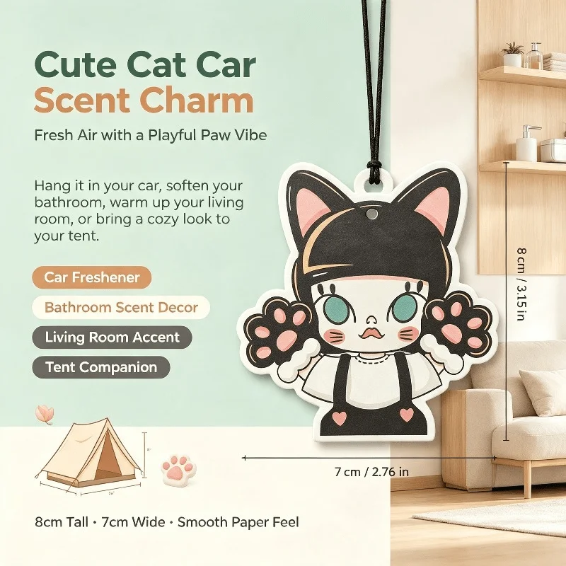 Car Air Freshener Cute Cat Girl Kawaii Style Hanging Scent Card for Car Rearview Mirror Decor Ornament Gift