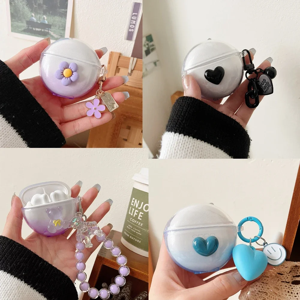 For OPPO Enco buds2 Case Cartoon Transparen Gradient pattern/ flower Keychian Silicone Earphone Cover cute For oppo Enco Air2i
