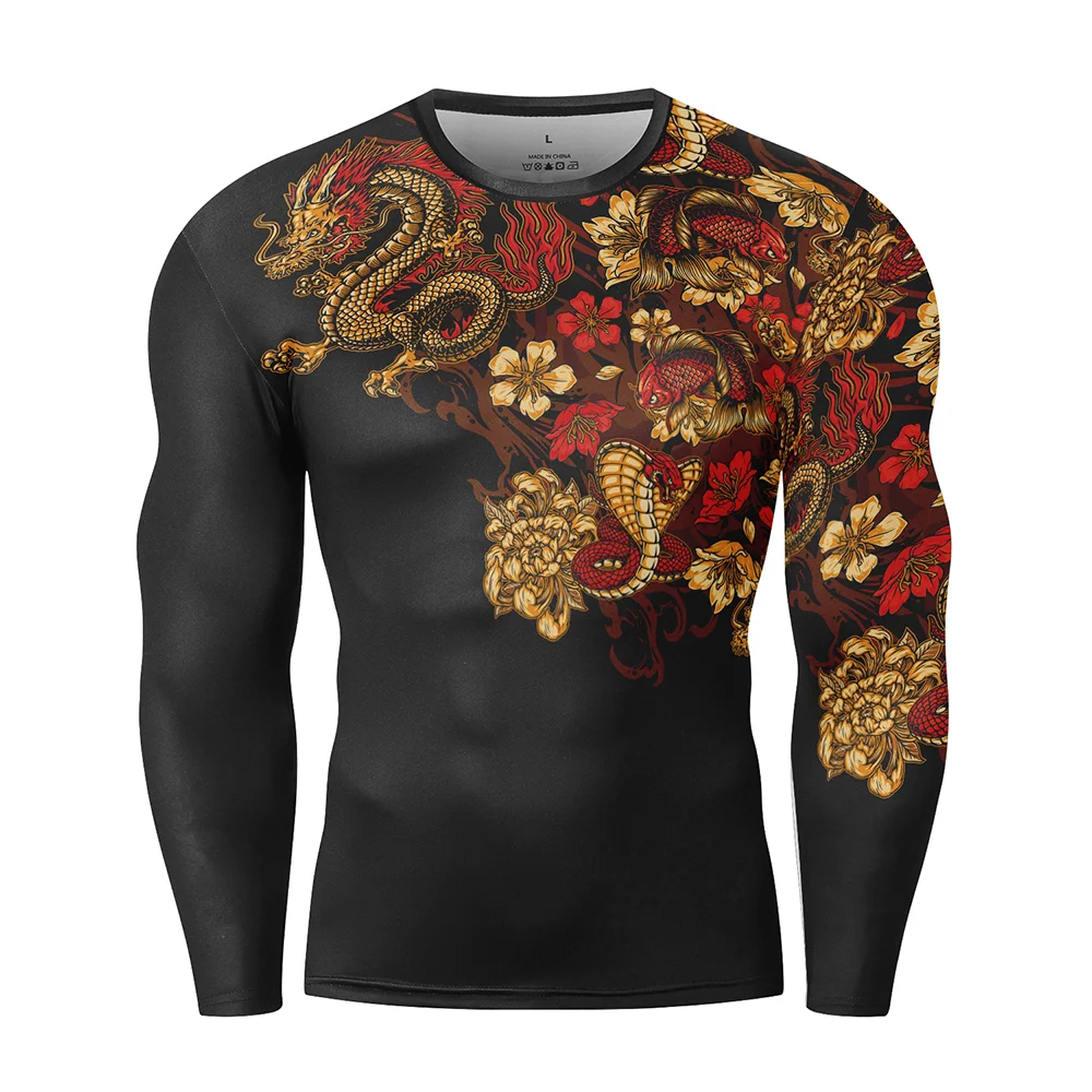 Men's T-Shirt 3D Printed Chinese Elements Dragon T-Shirt Gym Fitness Jogging Exercise Long Sleeve Fashion Casual Sports T-Shirt