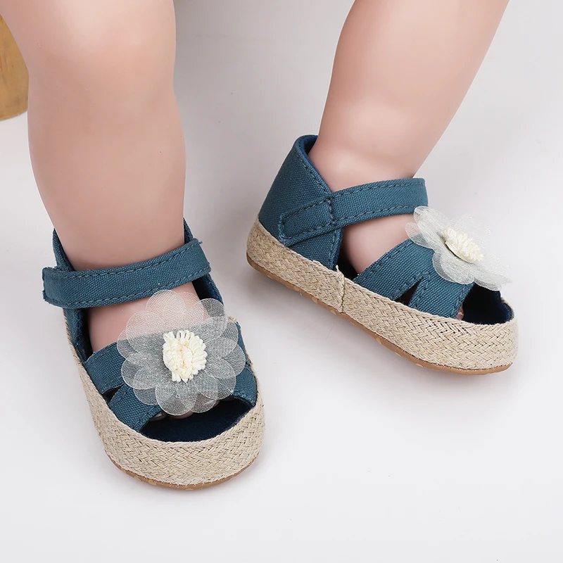 Summer Baby Shoes Sandals Lace Flower Infant Princess Shoes Cotton Toddler Flat Heel Sandals Footwear for Girls 0-18months