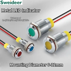 Luz indicadora de advertencia LED de Metal, lámpara de 24V, impermeable IP65, interruptor de cables piloto, 3V, 6V, 12V, 220V, rojo, azul, amarillo, blanco y verde