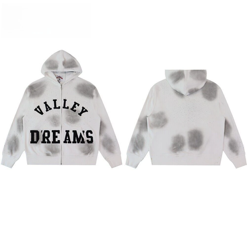 Vale Forever Vallery Heavy Industry Embroidery Letter Beauty High Street Loose Casual Hot Diamond Hooded Cardigan