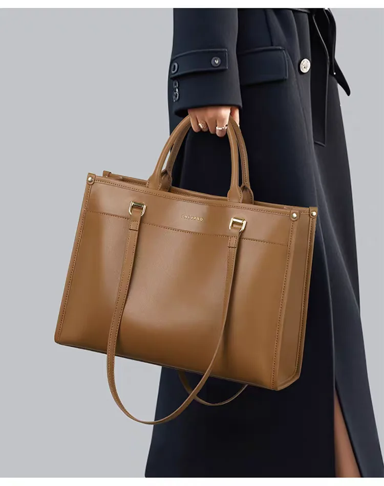 حقيبة سفر نسائية للأعمال الحقيقية ذات سعة كبيرة من الجلد الناعم الراقية، يمكن حمل حقيبة اليد على كتف واحد