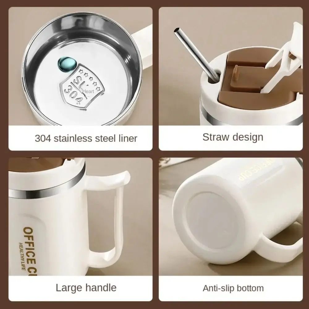 

Портативная термокружка на 500 мл с соломинкой, термостойкая изолированная кофейная чашка, нескользящая герметичная чашка для чая с молоком, кухня