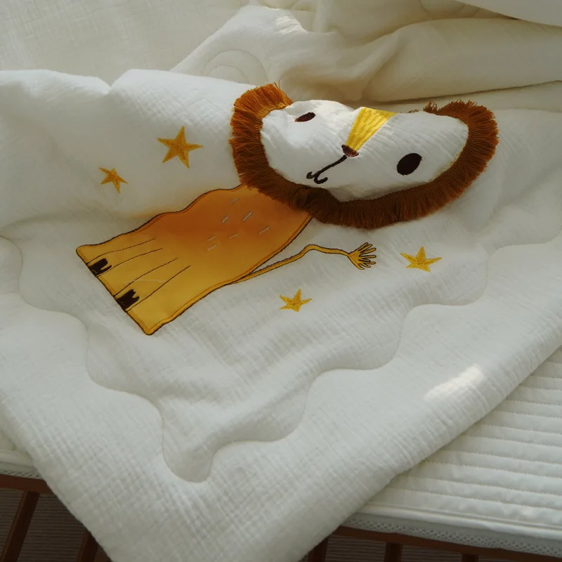 3D 사자 수 놓은 슈퍼 부드러운 솜털 무명 모면 담요 필러 아기 Swaddle 신생아 이불 Duvet 목욕 타월