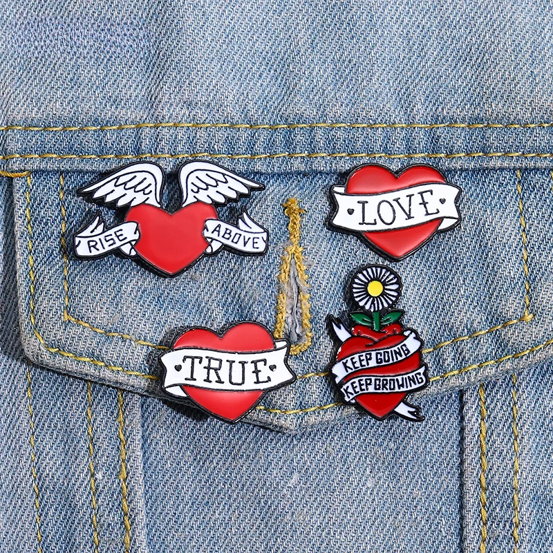 True Love Enamel Pins Custom Heart Shape Keep Growing Brooches for Hat Shirt Lapel Badges Jewelry Gifts Drop Shipping