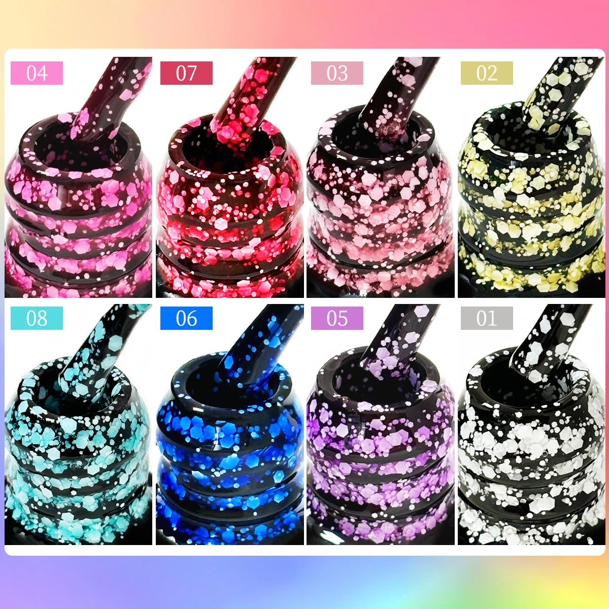 طلاء جل بتأثير ندفة الثلج مع ترتر لامع فلوري ومعطف علوي للثلج - مثالي لفن الأظافر بنفسك في المنزل أو صالون M #2