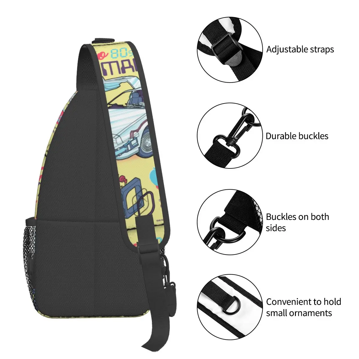 Retro Time Machine Small Sling Bags Peito Crossbody Shoulder Sling Mochila Outdoor Sports Daypacks Back to the Future Impresso