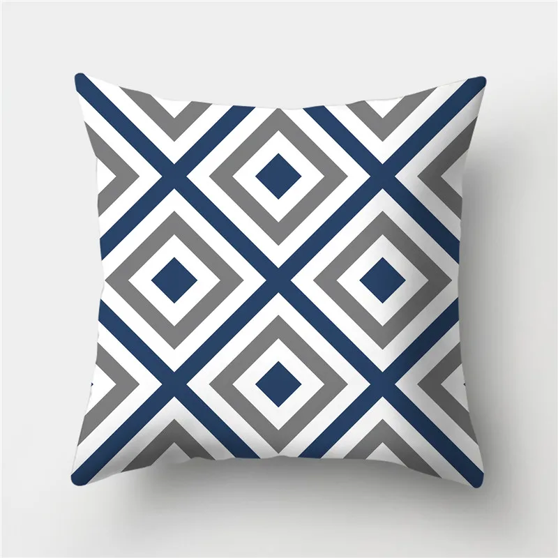 Sofa Cushion Pillow Home Decor Pillowcase Geometric  Cover Blue Grey  Decoration