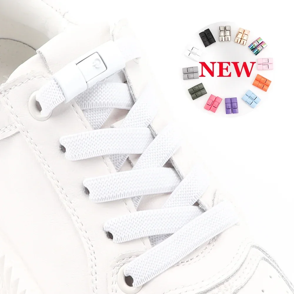 

2023 Press Lock No Tie Shoelaces Elastic Laces for Sneakers Kids Adults 8MM Widened Flat Shoelaces