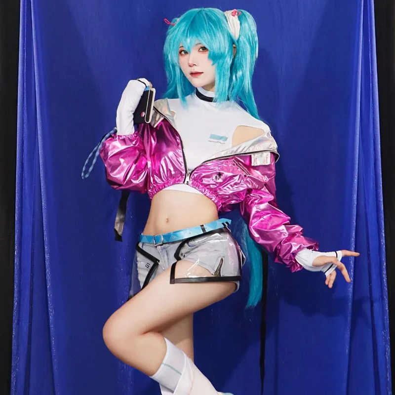 MIKU Cosplay Costume Full Set Hatsune Yoneyama Mai Miku Purple Dazzle Jacket Jeans Shorts Cosplay Outfit Uniforms